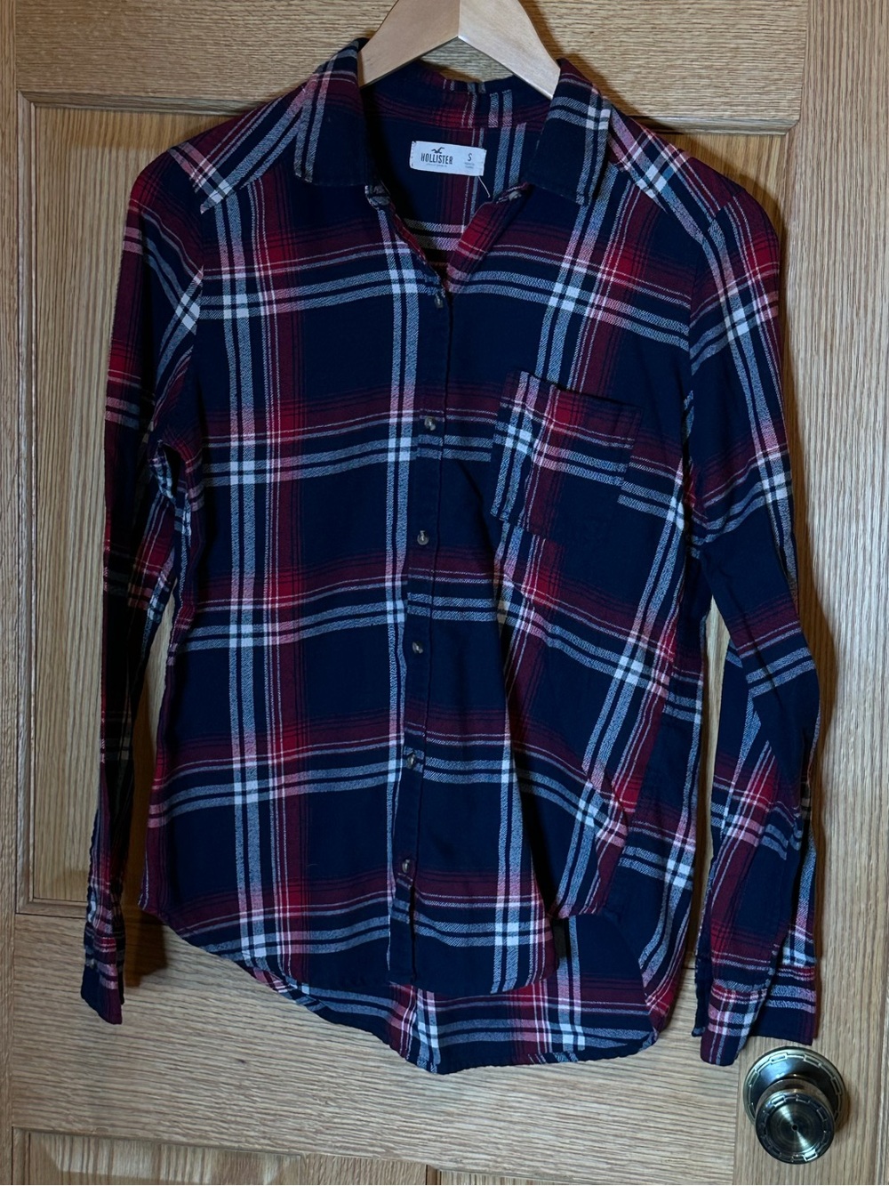 Hollister Y2K California Red Blue Plaid Shirt Long Sleeve Pocket small